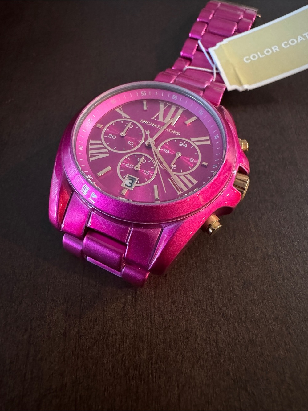 Michael Kors Fuchsia/Pink Women's Chronograph Bracelet Watch with Gold Accents - Picture 3 of 5